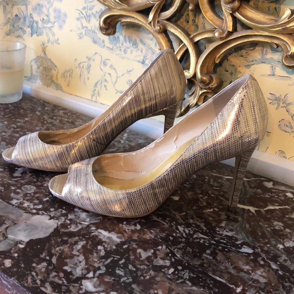Gold metallic high heels with peep toe from Enzo Angiolini at Nordstrom’s